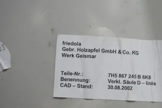 VW T5 Multivan 03-09 D Säulenverkleidung Hinten Links 7H5867245B Verleidung - Bild 7