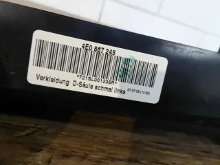 Audi A8 Schwarz Quattro Vrkleidung Abdeckung C Säule links 4E0867245C - Bild 4
