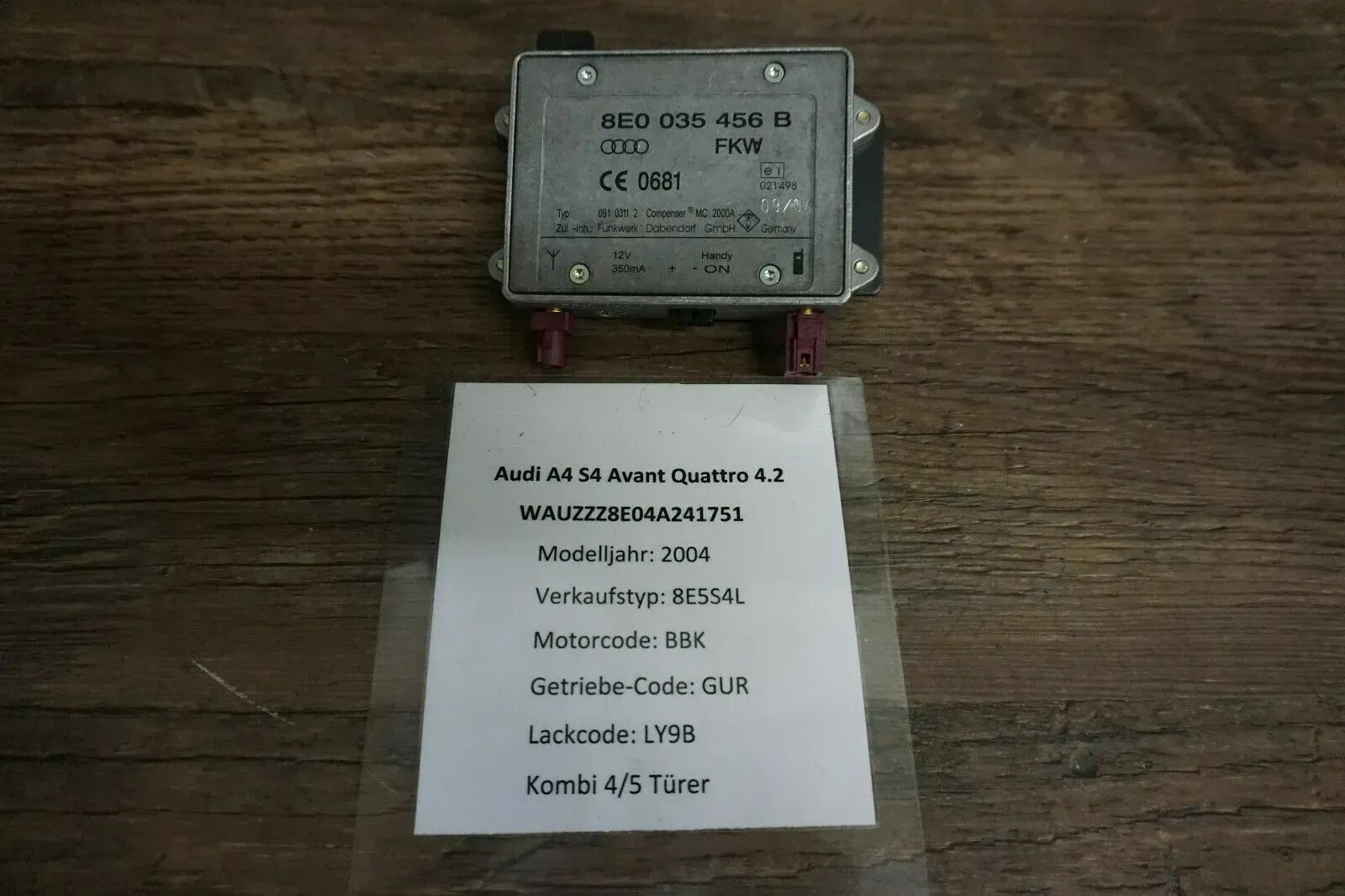 Audi TT 8N / A3 8P / A4 8E B6 Handy Antennenverstärker Verstärker 8E0035456B - Bild 1